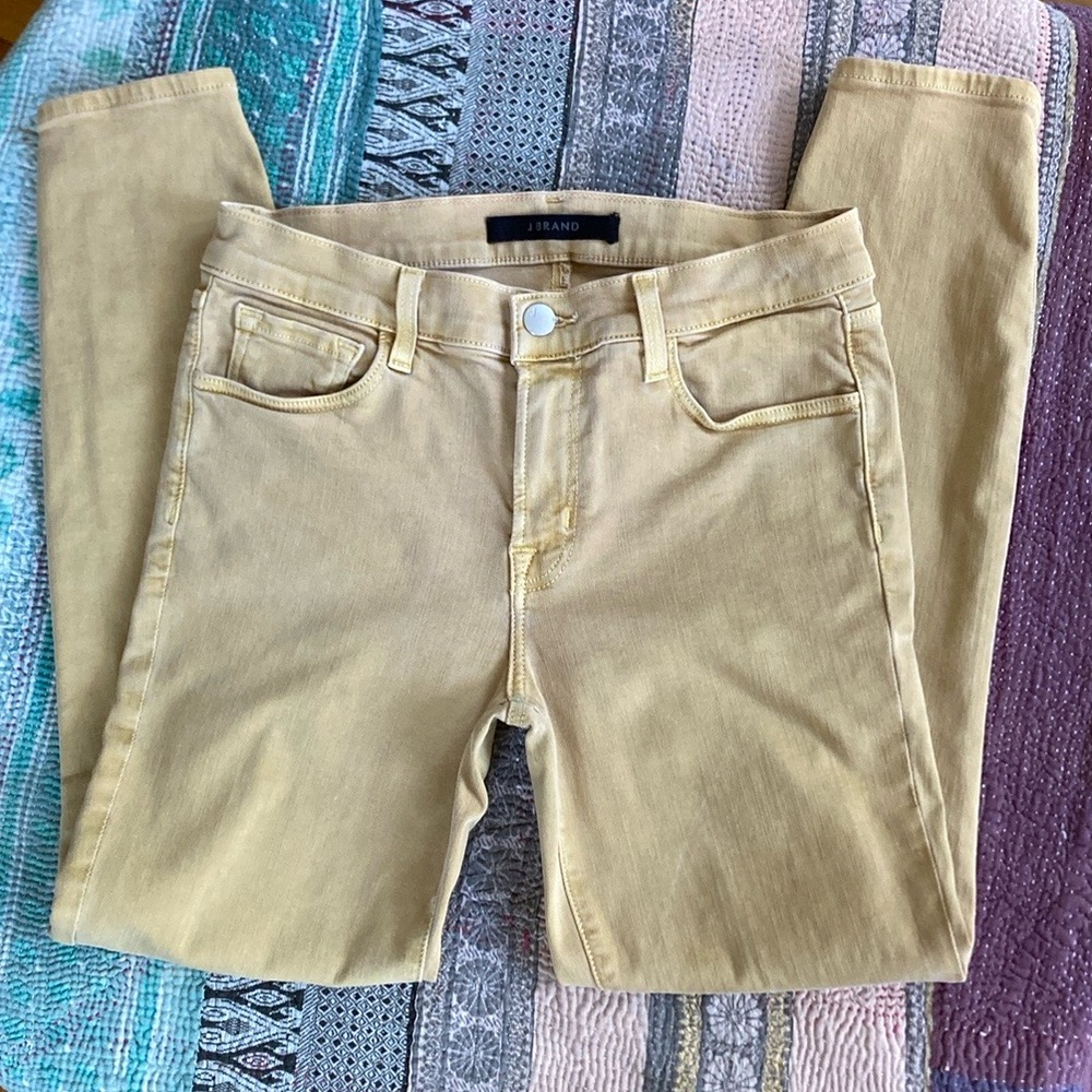 J Brand Jeans Butter Yellow Mid-Rise Cropped Skinny “Litho” Denim Jeans Size 27